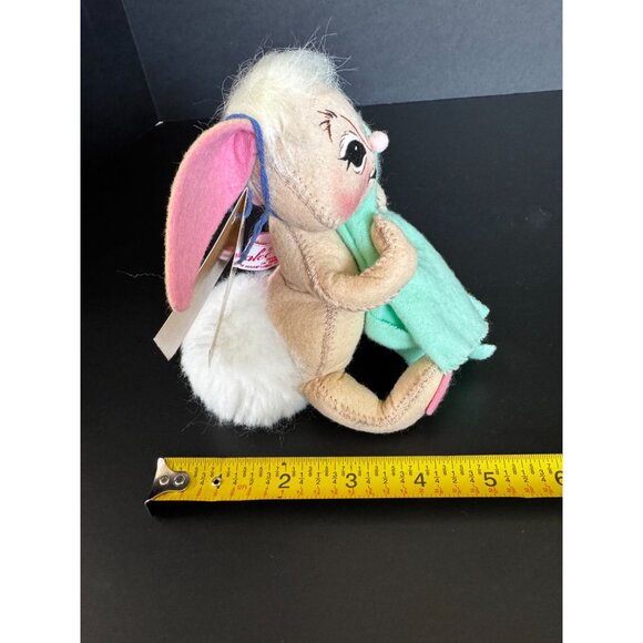 Annalee Beige Bunny Rabbit Doll With Green Blanket 6" Handcrafted Collectible Pl - Picture 9 of 11